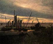 Caspar David Friedrich, Schiffe im Hafen am Abend (Nach Sonnenuntergang)